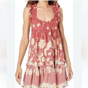 Free People Pink and White Ruffled Halter Sundress